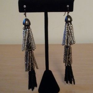 3 Tier Grey/Silver Chandelier Earrings